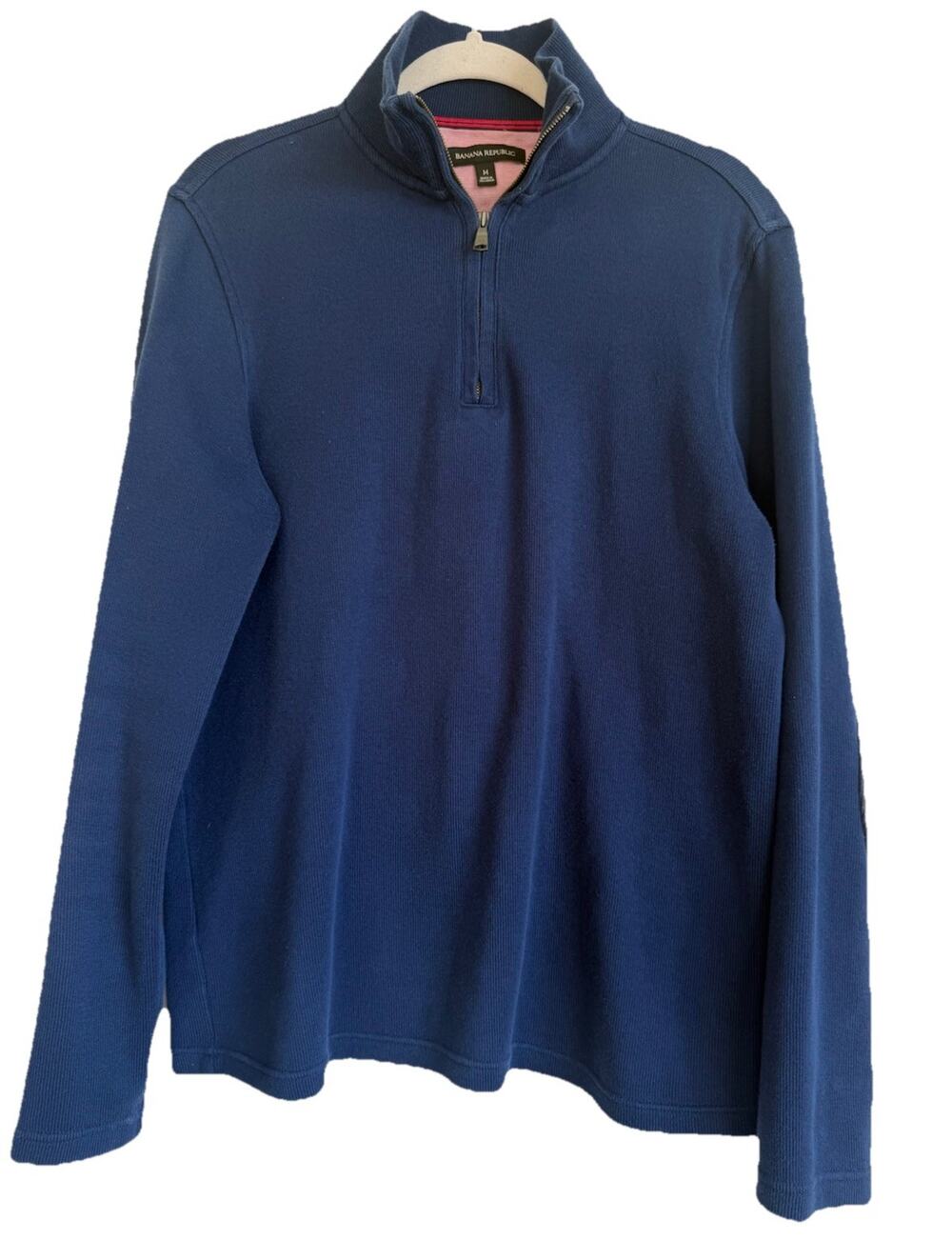 Banana Republic Men’s Medium Quarter Zip Sweater Blue Mock Neck 100% Cotton